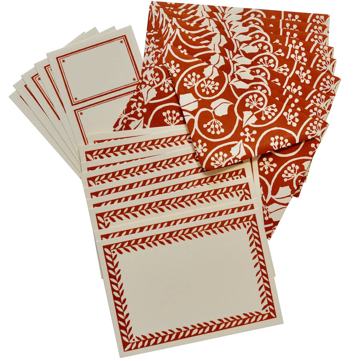 Set of Notecards and Envelopes Small Ivy Stripe Russet