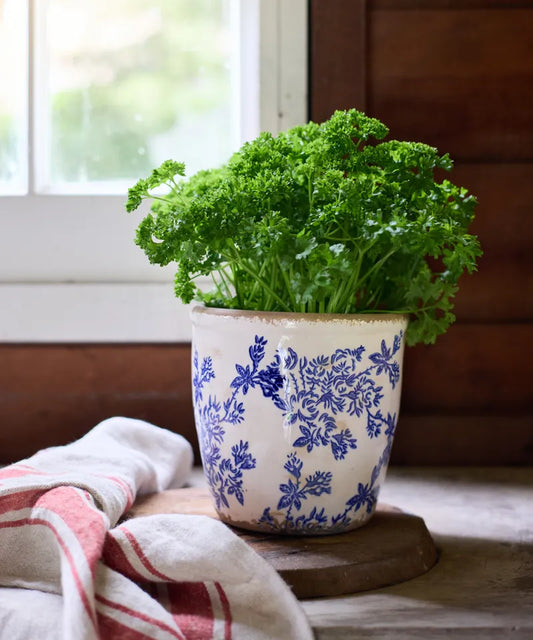Blue Floral Herb Pot - large