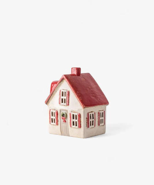 Alsace Tea Light Cottage - cream with red shutters
