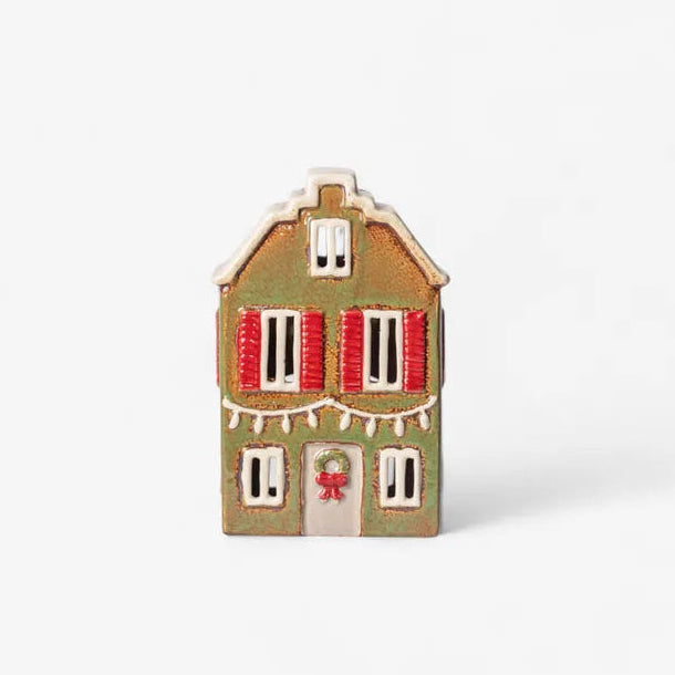 Alsace Tea Light House - Christmas green with shutters