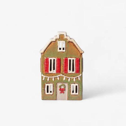Alsace Tea Light House - Christmas green with shutters