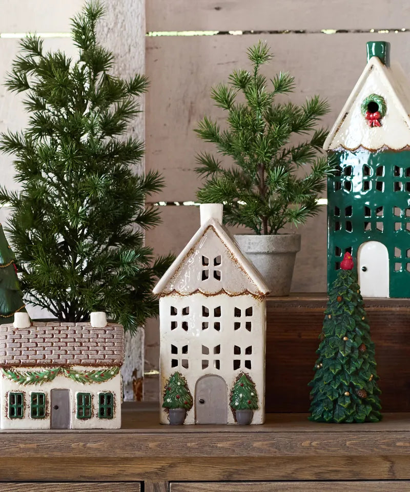 Christmas Tea Light House - stone with pots