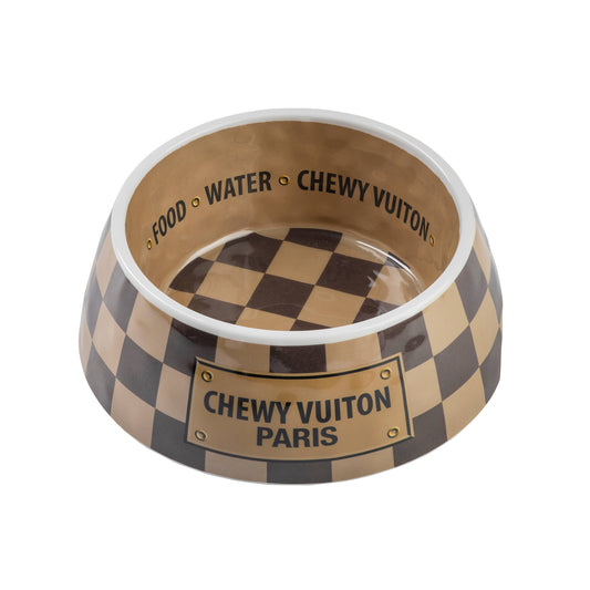 Checker Chewy Vuiton Bowl - Dog Bowls: Medium