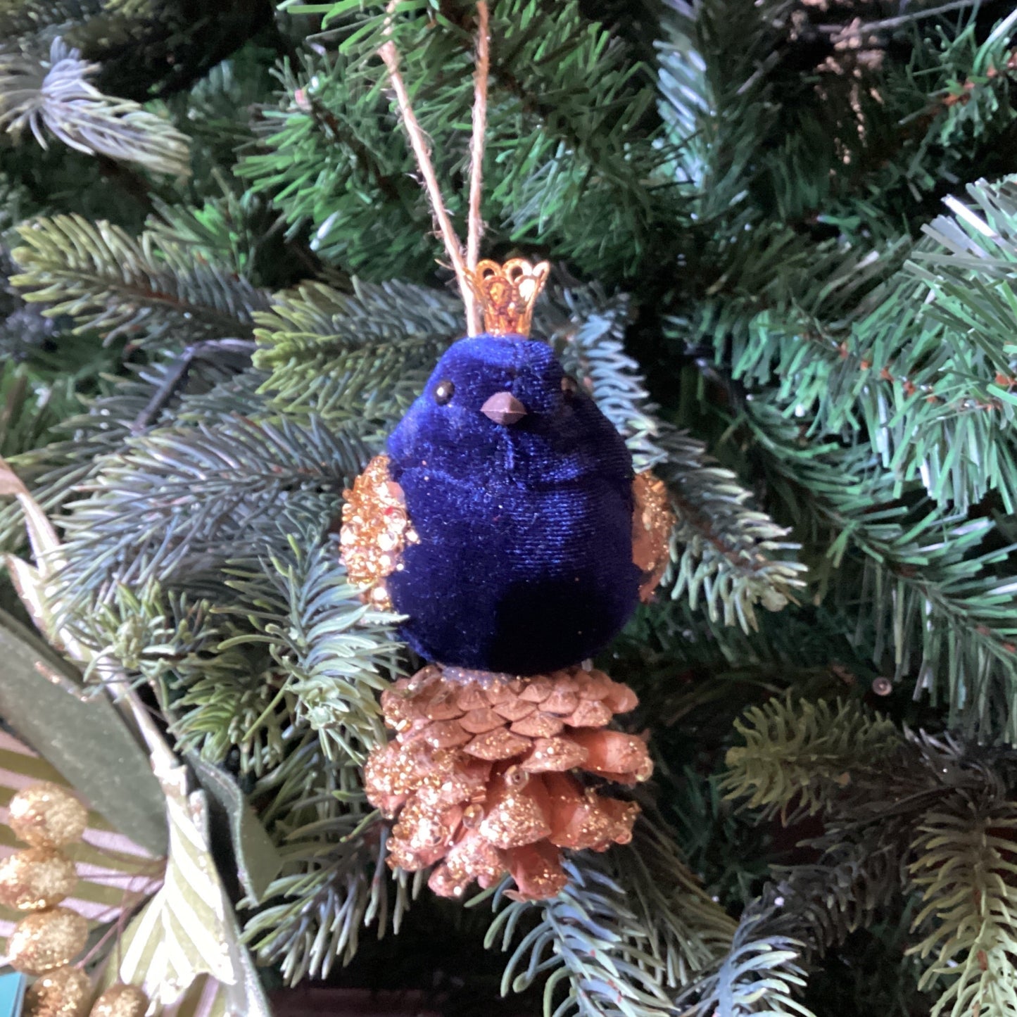 Navy Blue Velour Robin Christmas Decoration