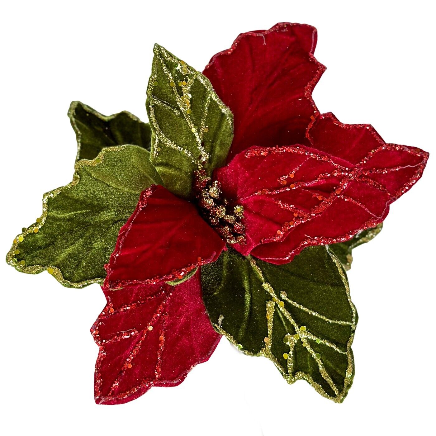 Red & Green Poinsettia Christmas Tree decoration with clip