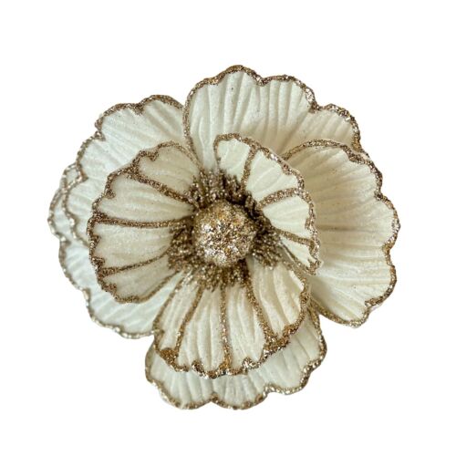 White Poppy Christmas Tree decoration with clip